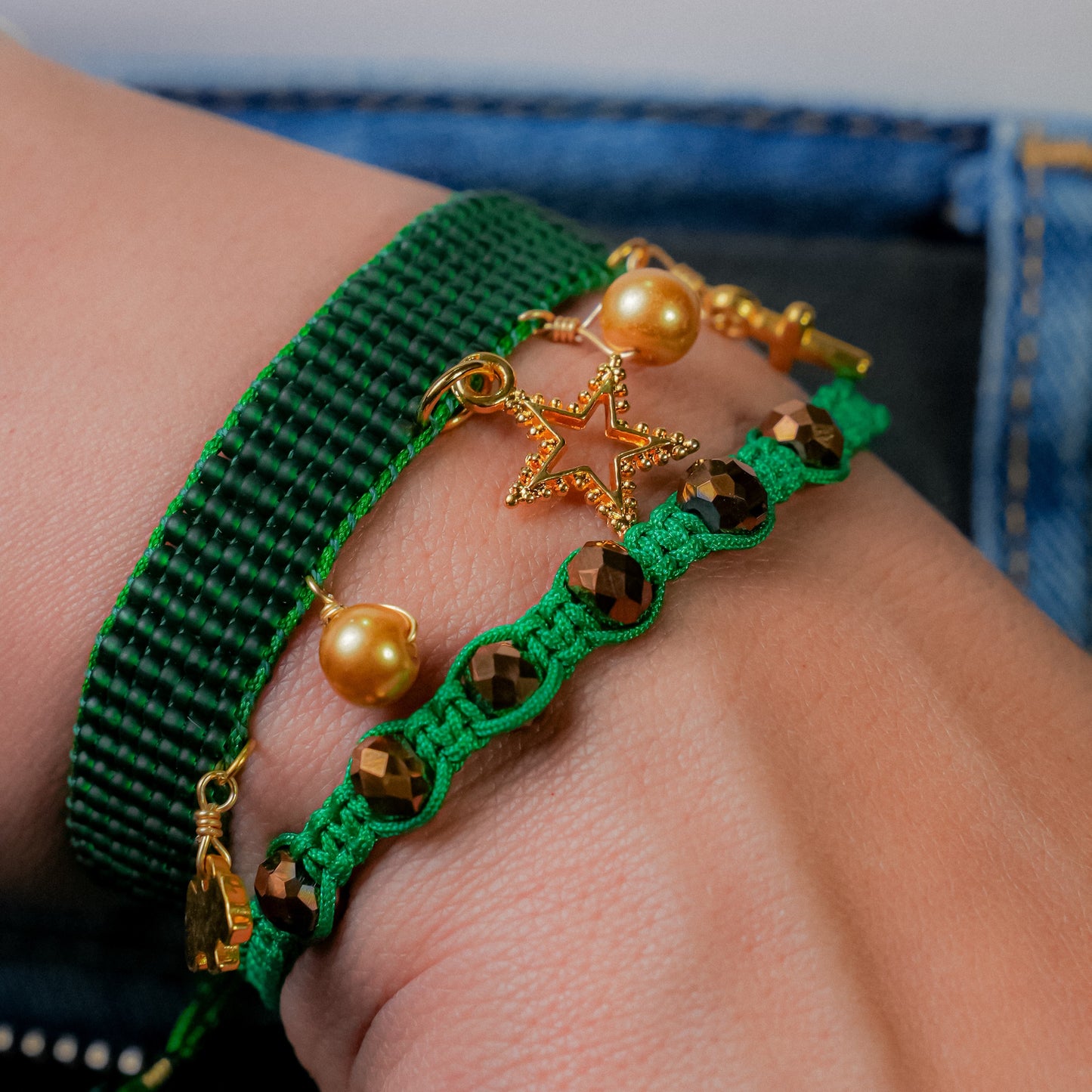 Pulsera x2 tejida verde