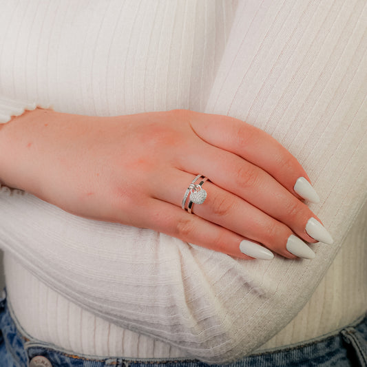 Anillo en plata de corazón de candado